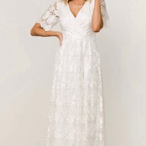 BRAND NEW Small Baltic Born (soieblu) White Aurora Embossed Maxi Dress w sleeves